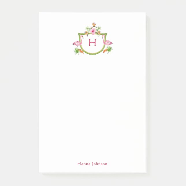 Bloco De Notas Flores e aves tropicais monogramadas Notepad (Frente)
