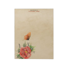 Bloco De Notas Flores e Borboleta | Pergaminho | Papel Antigo