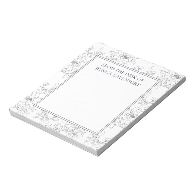 Bloco De Notas Flores Elegantes em Lápis Branco Desenhadas à Mão  (Invertido)