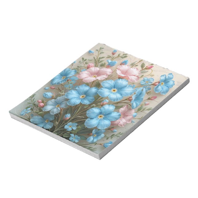Bloco De Notas Flores Elegantes Rosa e Azul (Invertido)