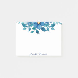 Bloco De Notas Flores em aquarela azul personalizadas