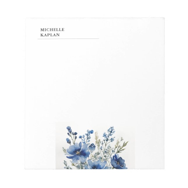 Bloco De Notas Flores em Aquarela Preto Branco Moderno Profission (Frente)