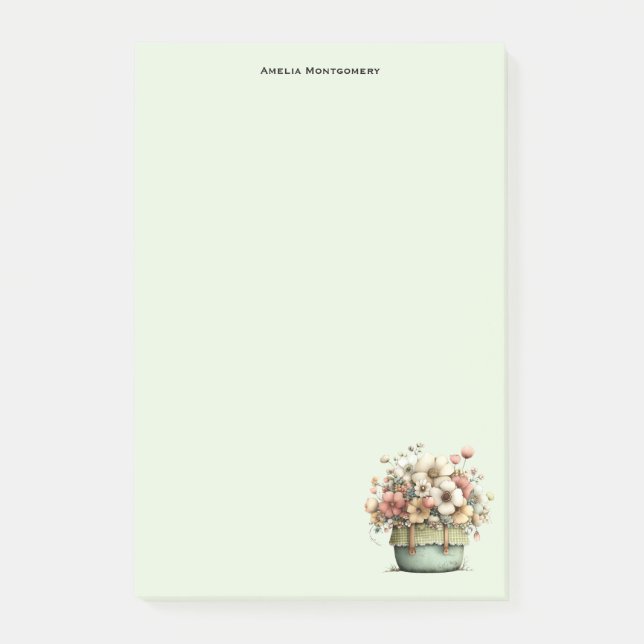 Bloco De Notas Flores em Vasos Aconchegante Shabby Fofo (Frente)