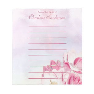 Bloco De Notas Flores Femininas de Watercolor Rosa da mesa de tra