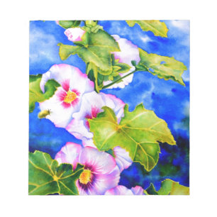 Bloco De Notas Flores florais cor-de-água rosa Elegante Hollyhock