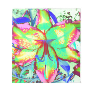 Bloco De Notas Flores florais verdes, cor-de-rosa, lírios, cor-de