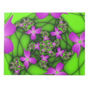 Bloco De Notas Flores Fractais Modernas Abstratas Rosa Verde Neon