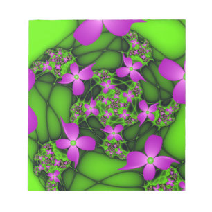 Bloco De Notas Flores Fractais Modernas Abstratas Rosa Verde Neon
