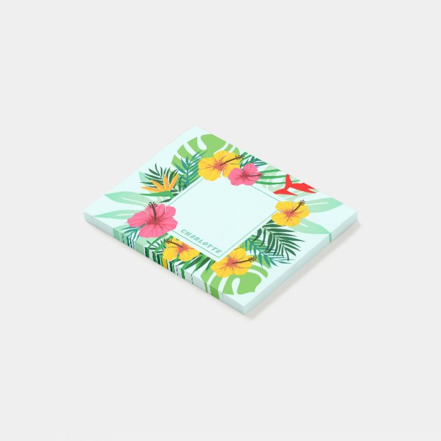 Bloco De Notas Flores havaianas da fronda tropical da palma (Inclinado)
