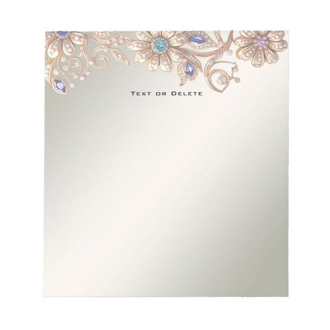 Bloco de Notas Flores Jóias Douradas Elegantes (Frente)