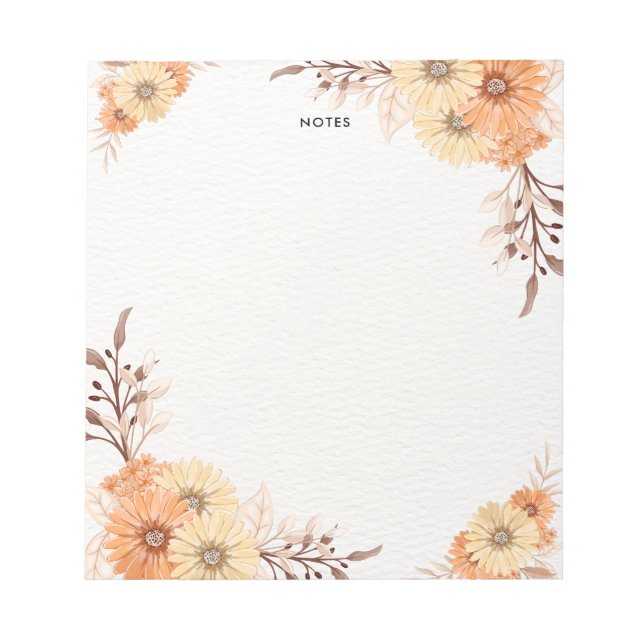 Bloco De Notas Flores Laranja Elegante De Aquarela Personalizadas (Frente)
