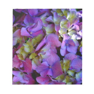 Bloco De Notas Flores magenta púrpura amarelas Hydrangas