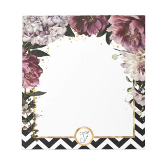 Bloco De Notas Flores Mauve Monogramas e Douradas com Chevron