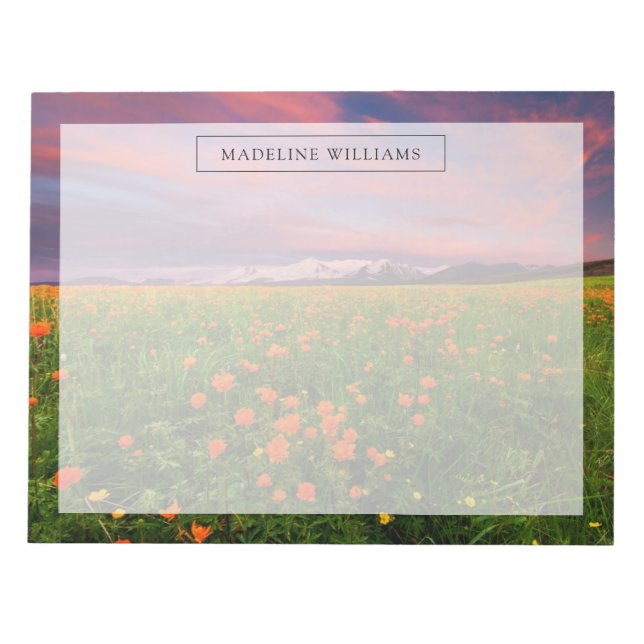 Bloco De Notas Flores | Montanhas com paisagens de flores silvest (Frente)