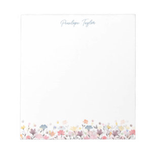 Bloco De Notas Flores Pastel em Aquarela Nome Personalizado