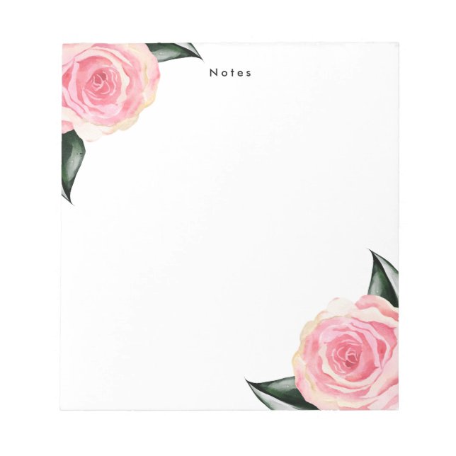 Bloco De Notas Flores Românticas de Aquarela Rosa Elegantes (Frente)