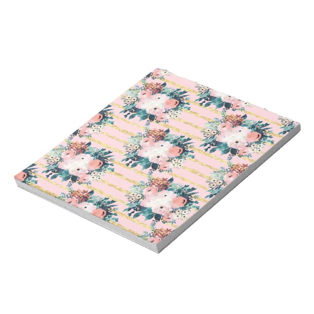 Bloco De Notas Flores Rosa Douradas Tintas Tintas Tintas Tiras Gi (Invertido)