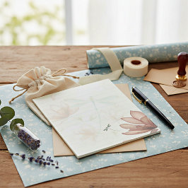 Bloco De Notas Flores rosa e libélula