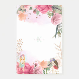 Bloco De Notas Flores Rosa E Rapariga De Fadas