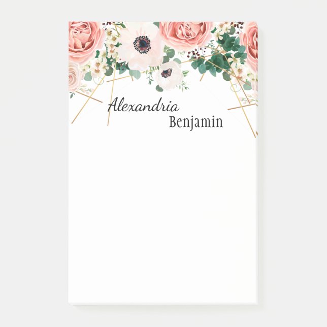 Bloco De Notas Flores Rosa Elegantes Personalização Floral por Aq (Frente)