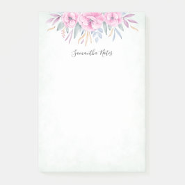 Bloco De Notas Flores Rosa Escamudo Monograma Elegante Aquarela