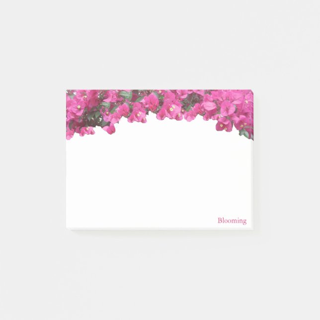 Bloco De Notas Flores Rosa Magenta Tropical em Branco (Frente)