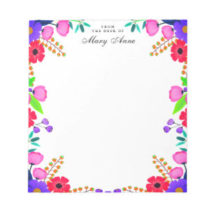 Bloco De Notas Flores Roxas Elegantes Vermelhas Rosa Personalizad