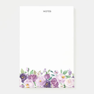 Bloco De Notas Flores Roxas Violetas bonito De Aquarela