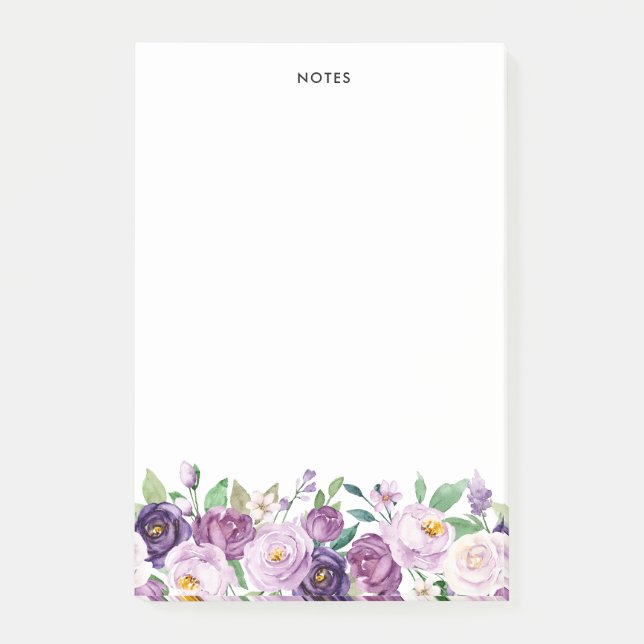 Bloco De Notas Flores Roxas Violetas bonito De Aquarela (Frente)