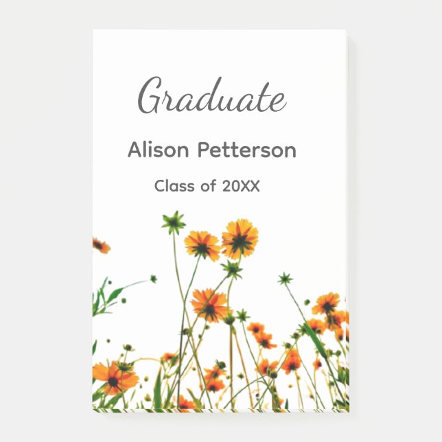 Bloco De Notas Flores selvagens amarelo laranja graduação rústica (Frente)