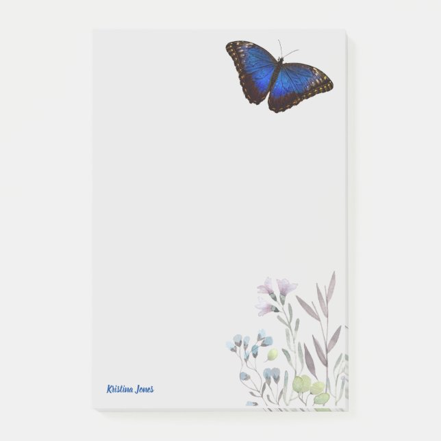 Bloco De Notas Flores Selvagens da Borboleta Azul Personalizada (Frente)