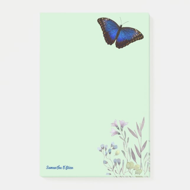 Bloco De Notas Flores Selvagens Da Borboleta Azul Personalizada L (Frente)