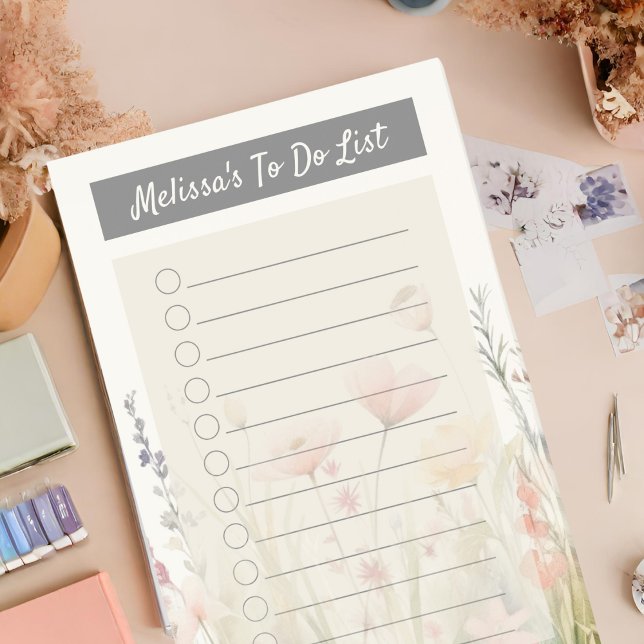 Bloco De Notas Flores Selvagens da Flora de Beige Elegante (Criador carregado)