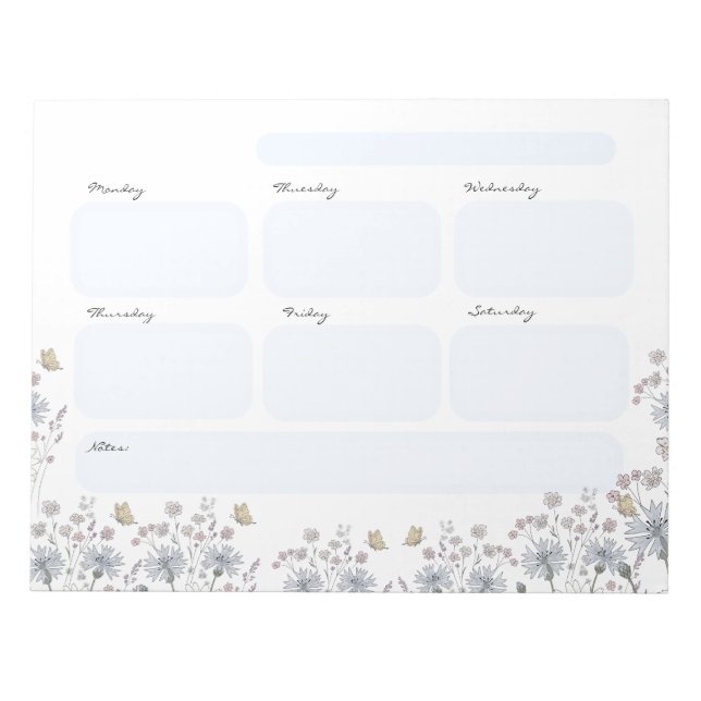 Bloco De Notas Flores silvestres com borboleta (Frente)