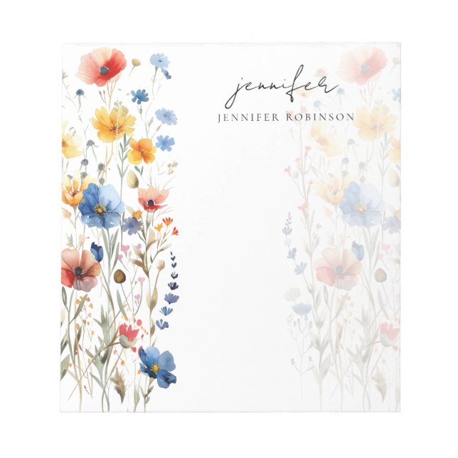 Bloco De Notas Flores Silvestres Modernas de Primavera e Verão c/ (Frente)