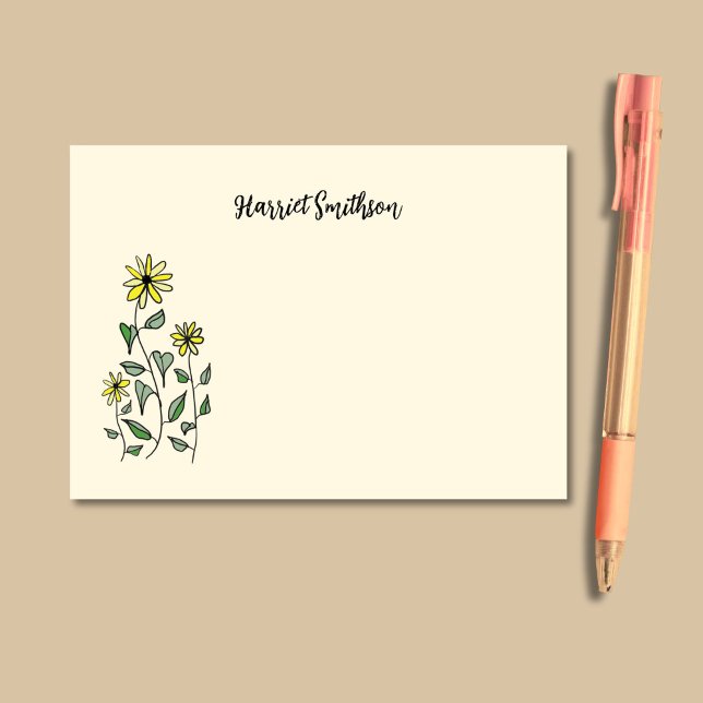 Bloco De Notas Flores Silvestres Retrô Personalizadas Boho Botâni (This Post-It pad features cheerful yellow wildflowers against a buttercream background.)