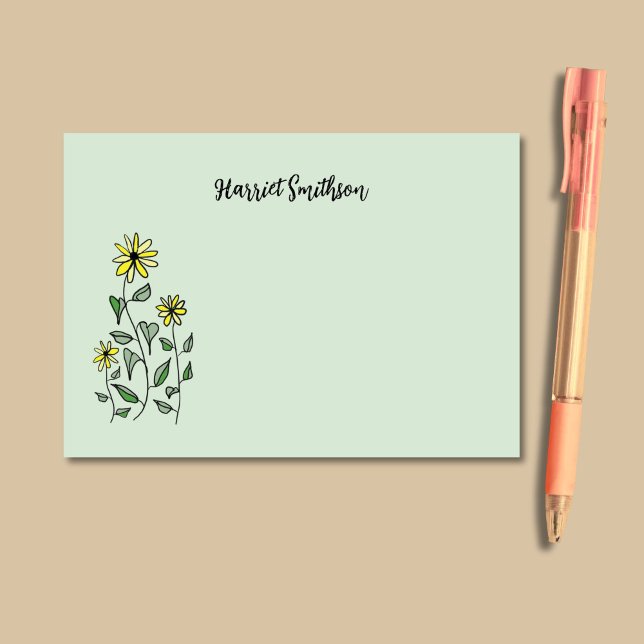 Bloco De Notas Flores Silvestres Retrô Personalizadas de Sage Bot (On these relaxing Post-It notes, wildflower doodle art appears on a soft sage green background.)