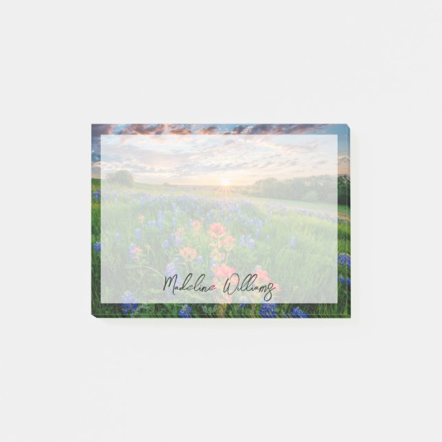 Bloco De Notas Flores | Texas Bluebonnets e Pincel da Índia (Frente)