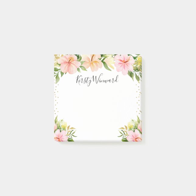 Bloco De Notas Flores Tropicais Aquarela Confete Dourado (Frente)
