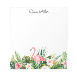 Bloco De Notas Flores Tropicais de Aquarela com Flamingo Notepad