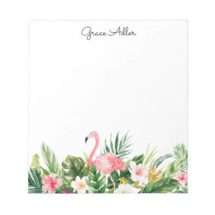 Bloco De Notas Flores Tropicais de Aquarela com Flamingo Notepad