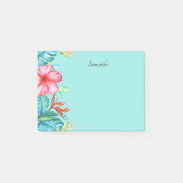 Bloco De Notas Flores Tropicais Personalizadas, Teal 4x3