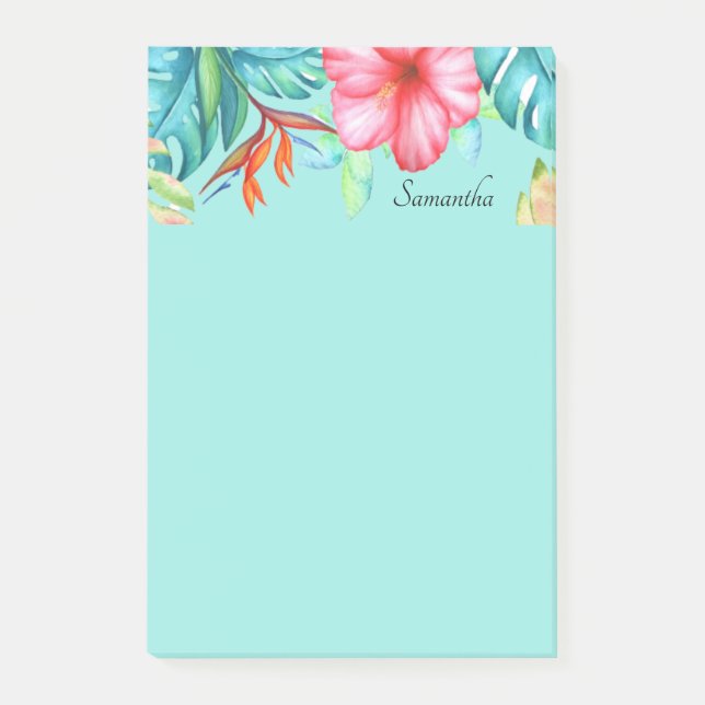 Bloco De Notas Flores Tropicais - Teal Personalizado (Frente)