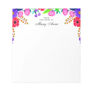 Bloco De Notas Flores Vermelhas Elegantes, Rosa e Púrpura, Perso