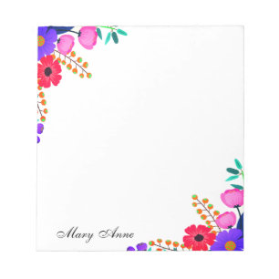 Bloco De Notas Flores Vermelhas Rosa e Roxas Elegantes Personaliz