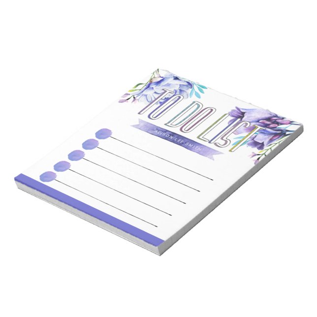 Bloco De Notas Flores violetas de aquarela Organizadas para fazer (Invertido)