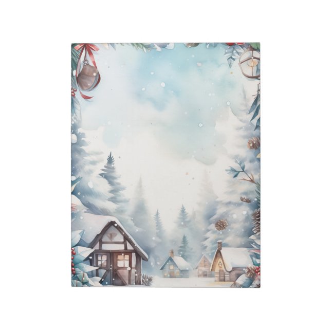 Bloco De Notas Floresta Montanha Snowy Log Cabina Natal (Invertido)
