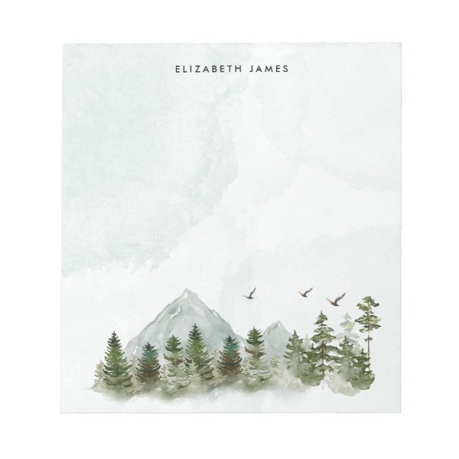 Bloco De Notas Floresta Verde Rustic Watercolor Personalizada (Frente)