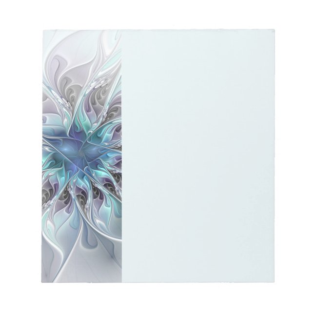 Bloco De Notas Flourish Abstract Modern Fractal Flower With Blue (Frente)