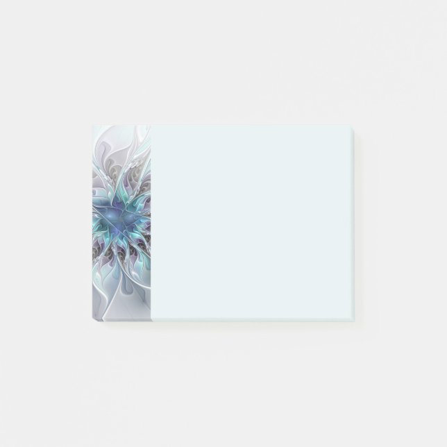 Bloco De Notas Flourish Abstract Modern Fractal Flower With Blue (Frente)